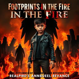 A 12-year-old boy named Rafi with a European-Indonesian appearance stands defiantly in the midst of raging flames