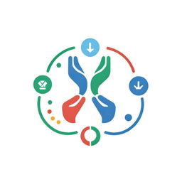 A logo combining the Olympic rings with a hand-shake icon surrounded by healthcare symbols, demonstrating cooperation and unity in health services in the style of the Olympics.