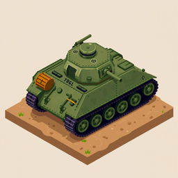 isometric pixel art of a WW2 M4 Sherman tank, showcasing its iconic green camouflage and distinct turret design