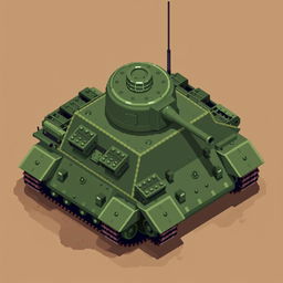 isometric pixel art of a WW2 M4 Sherman tank, showcasing its iconic green camouflage and distinct turret design