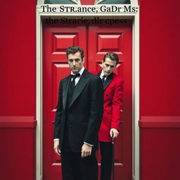 Two men neatly dressed stand in front of a red door