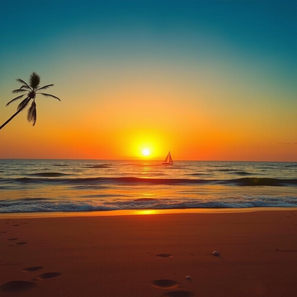 A beautiful sunset over a serene beach