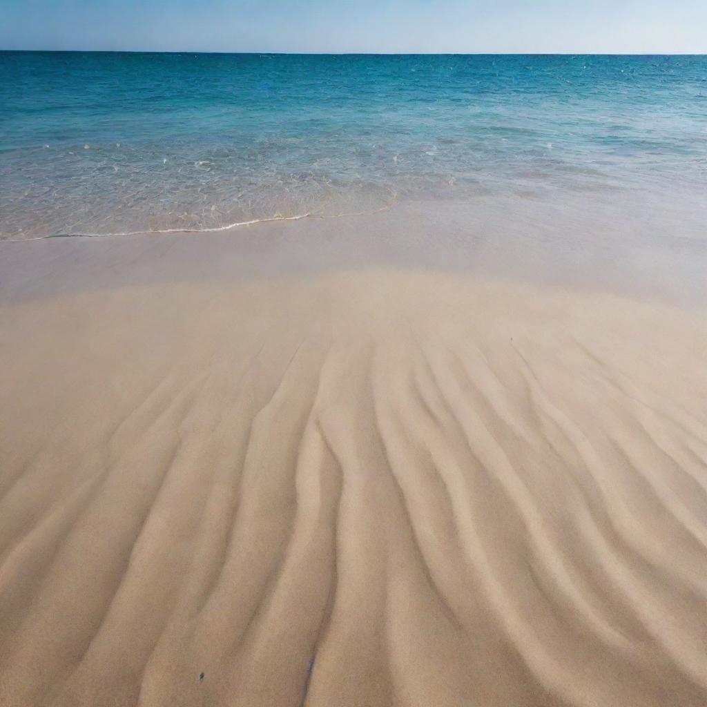 A serene and aesthetic view of the seafloor covered only in smooth, undulating sand, filtered through a lens of calming underwater light.