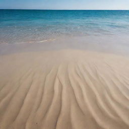 A serene and aesthetic view of the seafloor covered only in smooth, undulating sand, filtered through a lens of calming underwater light.