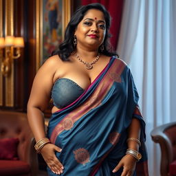 A hot, sexy, busty, and chubby dominant Indian aunty wearing a saree