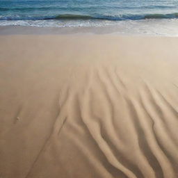 A serene and aesthetic view of the seafloor covered only in smooth, undulating sand, filtered through a lens of calming underwater light.