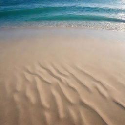 A serene and aesthetic view of the seafloor covered only in smooth, undulating sand, filtered through a lens of calming underwater light.