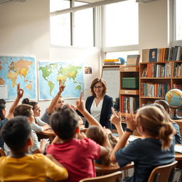 A classroom setting featuring students engaged in a social sciences lesson