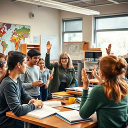 A classroom setting featuring students engaged in a social sciences lesson