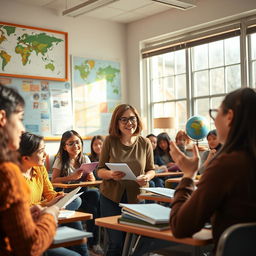 A classroom setting featuring students engaged in a social sciences lesson