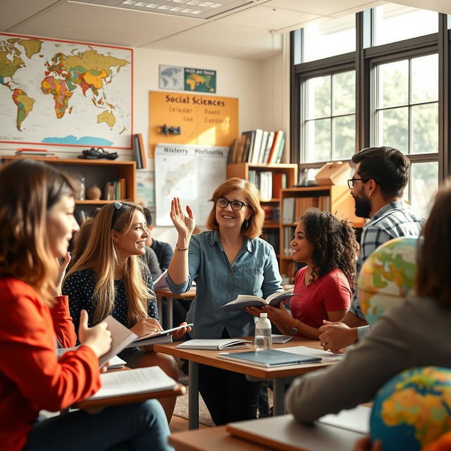 A classroom setting featuring students engaged in a social sciences lesson