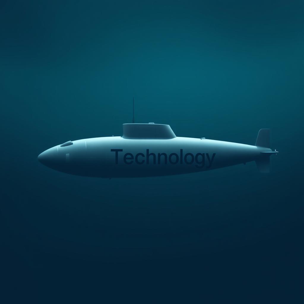 A minimalist and elegant submarine design featuring the word "Technology" in a sleek, modern sans-serif font on its lateral side