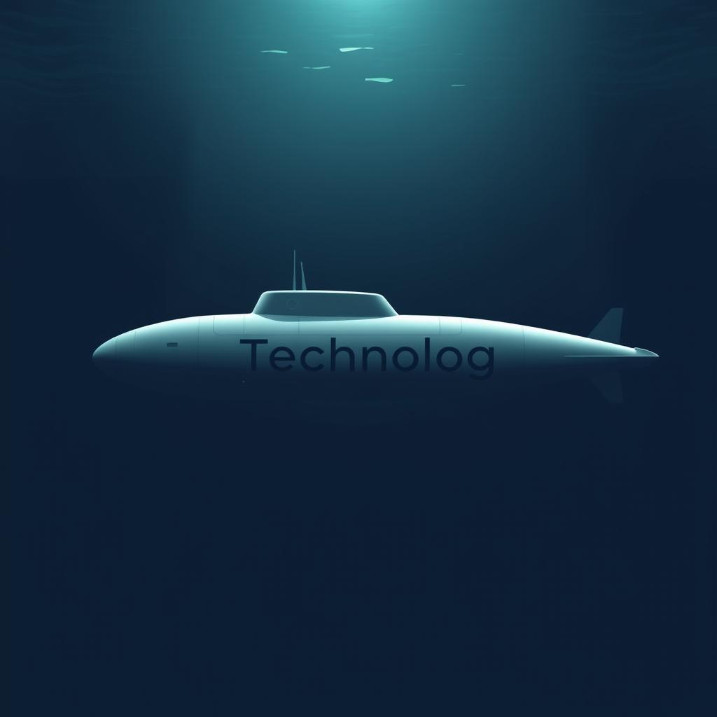 A minimalist and elegant submarine design featuring the word "Technology" in a sleek, modern sans-serif font on its lateral side