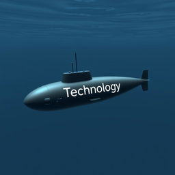 A small, minimalist submarine design featuring the word "Technology" subtly displayed in a sleek, modern sans-serif font on its side