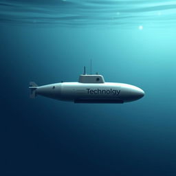 A small, minimalist submarine design featuring the word "Technology" subtly displayed in a sleek, modern sans-serif font on its side