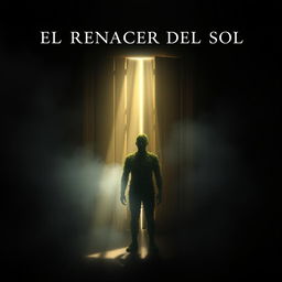 A mystical scene titled 'EL RENACER DEL SOL' featuring a man made of tea standing in front of a wooden door