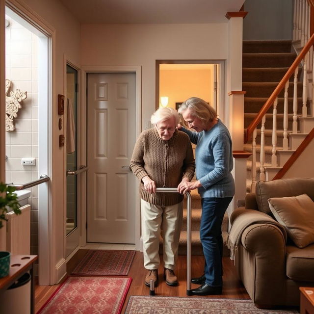 A cozy and safe home environment adapted for the safety of an elderly person