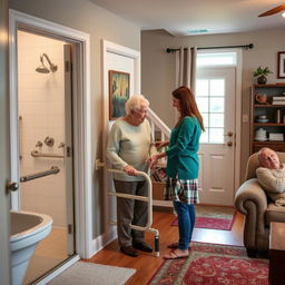 A cozy and safe home environment adapted for the safety of an elderly person