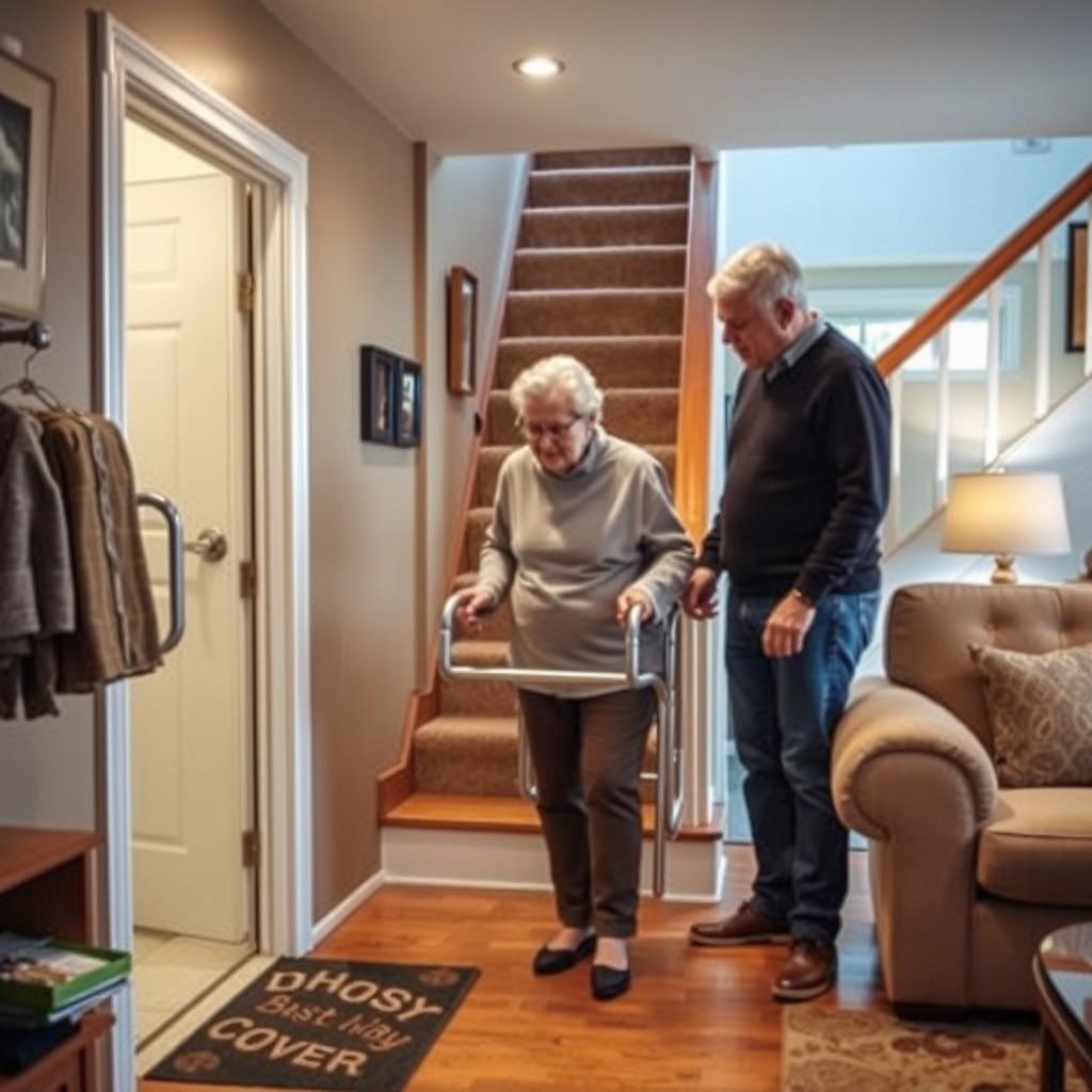 A cozy and safe home environment adapted for the safety of an elderly person