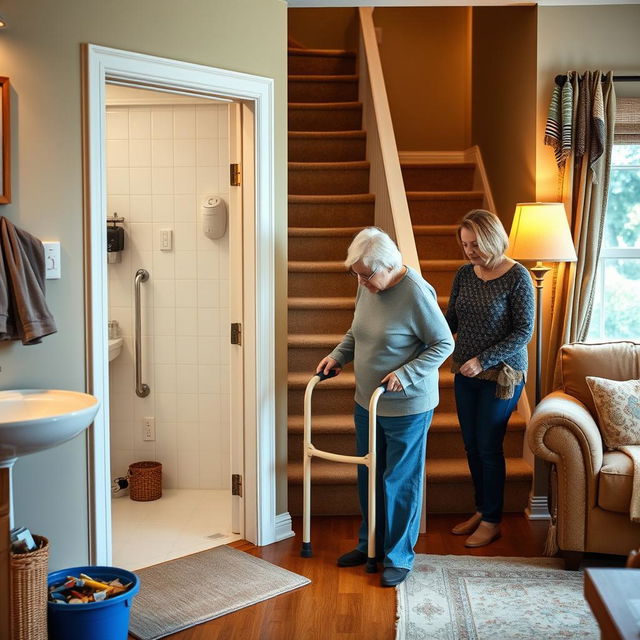 A cozy and safe home environment adapted for the safety of an elderly person