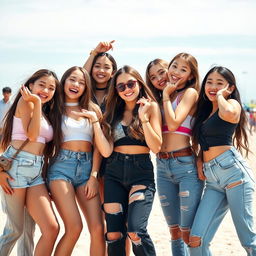 A group of cute 18-year-old girls posing playfully, showcasing their fun and youthful energy