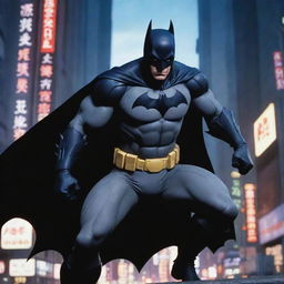 Enhance the previous image by emphasizing the anime style even more. Batman should feel as though he stepped right out of an edgy and action-packed Japanese animation.