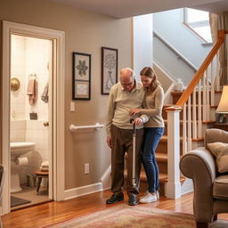 A cozy and safe home environment adapted for the safety of an older adult