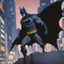 Enhance the previous image by emphasizing the anime style even more. Batman should feel as though he stepped right out of an edgy and action-packed Japanese animation.