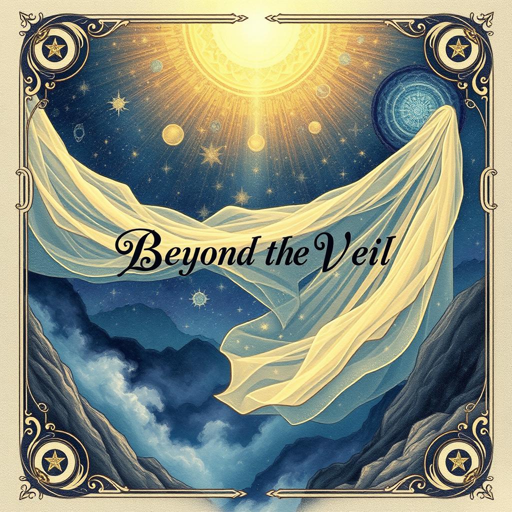 An intricate illustration for the book cover titled "Beyond the Veil