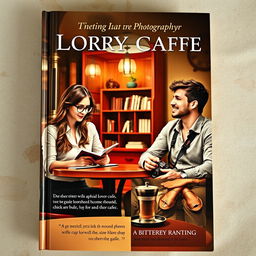 A book cover depicting the story of a woman writer and a male photographer who meet in a cozy, atmospheric café