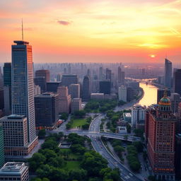 Vibrant cityscape at dusk showcasing a magnificent skyline