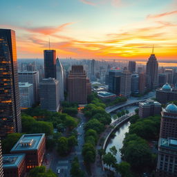 Vibrant cityscape at dusk showcasing a magnificent skyline