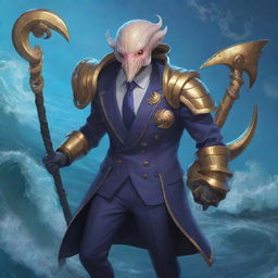 Detailed anime-style character artwork of Nautilus from League of Legends, featuring his iconic suit and anchor with a Japanese animation flourish.