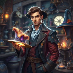 A portrayal of the handsome magical hatmaker from Oskan, exuding charisma and charm