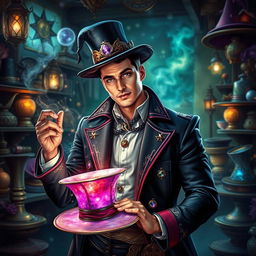 A portrayal of the handsome magical hatmaker from Oskan, exuding charisma and charm