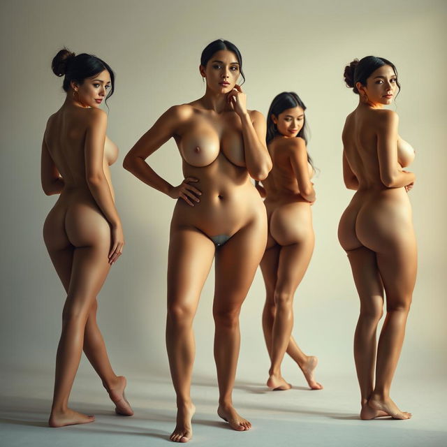 A sophisticated and artistic depiction of nude women highlighting their voluptuous forms in a refined manner