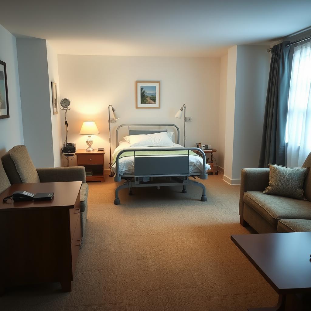 A neat and well-organized recovery space for an elderly patient at home