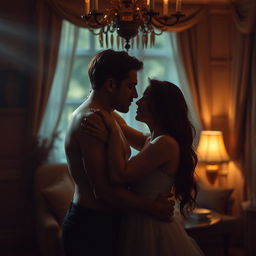 An artistic and intimate scene depicting a passionate and sensual encounter in a tasteful setting