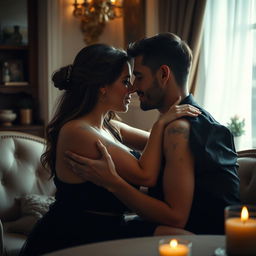 An artistic and intimate scene depicting a passionate and sensual encounter in a tasteful setting