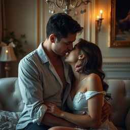 An artistic and intimate scene depicting a passionate and sensual encounter in a tasteful setting