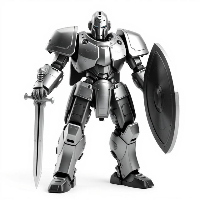 A warforged warrior with human-like features, standing resolutely on a white background