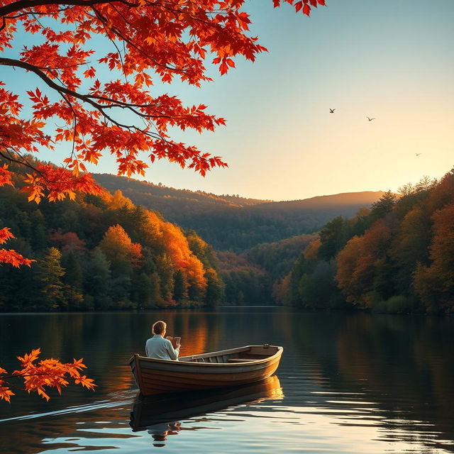 A scenic view of a tranquil lake surrounded by lush forests during autumn