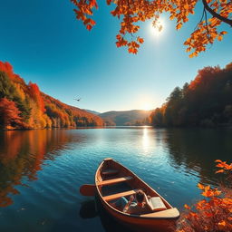 A scenic view of a tranquil lake surrounded by lush forests during autumn