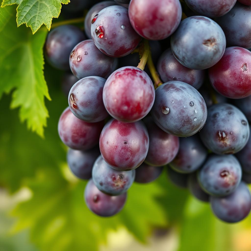 A vibrant and detailed image of a bunch of grapes, showcasing their plump and succulent texture