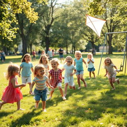 A joyful scene of children playing in a sunlit park