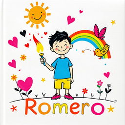 An enchanting children's book cover featuring Romero, a young boy with a big smile