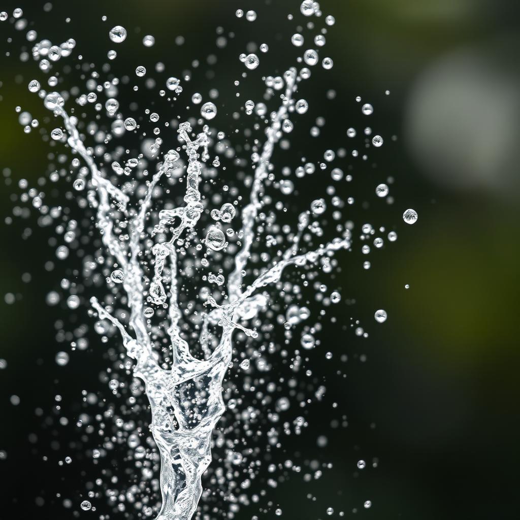 A detailed image capturing the dynamic motion of a spray of water, captured mid-air