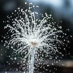 A detailed image capturing the dynamic motion of a spray of water, captured mid-air