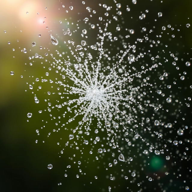 A detailed image capturing the dynamic motion of a spray of water, captured mid-air