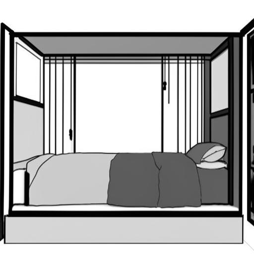 Create an image of a 20 feet by 15 feet room with a height of 10 feet. On the 20 feet wall, feature a large bed with side tables occupying the right 10 feet, with a large window in the remaining space. The window begins 1 foot from the floor and ends 8 feet up.